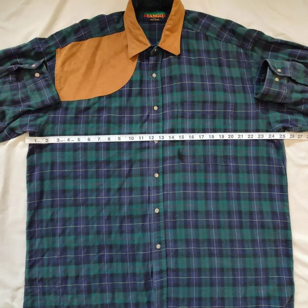 Tango by Max Raab Green Blue Plaid Button Down Long Sleeve Made in USA‎ Size L
